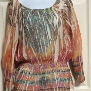 Women’s colorful long sleeve top w/ flared sleeves